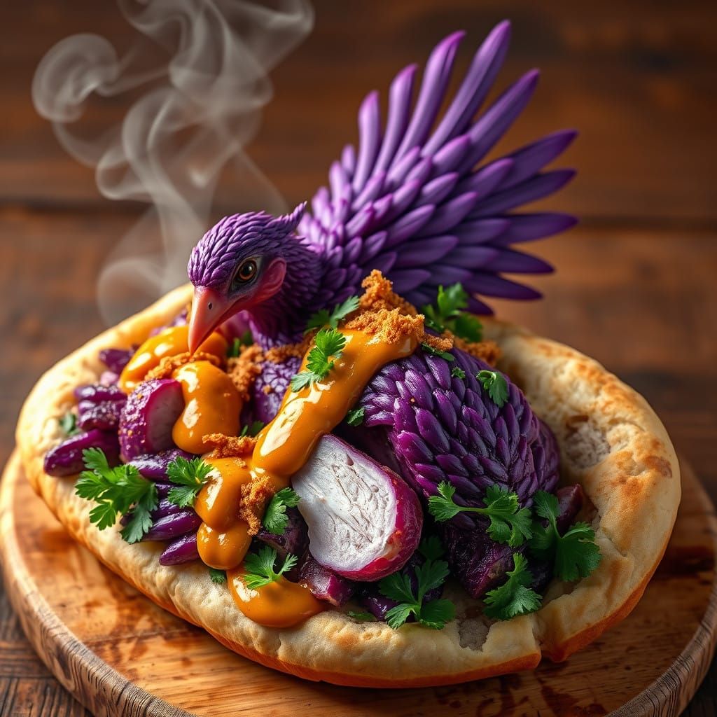Majestic Purple Chicken Shawarma in Golden Pita