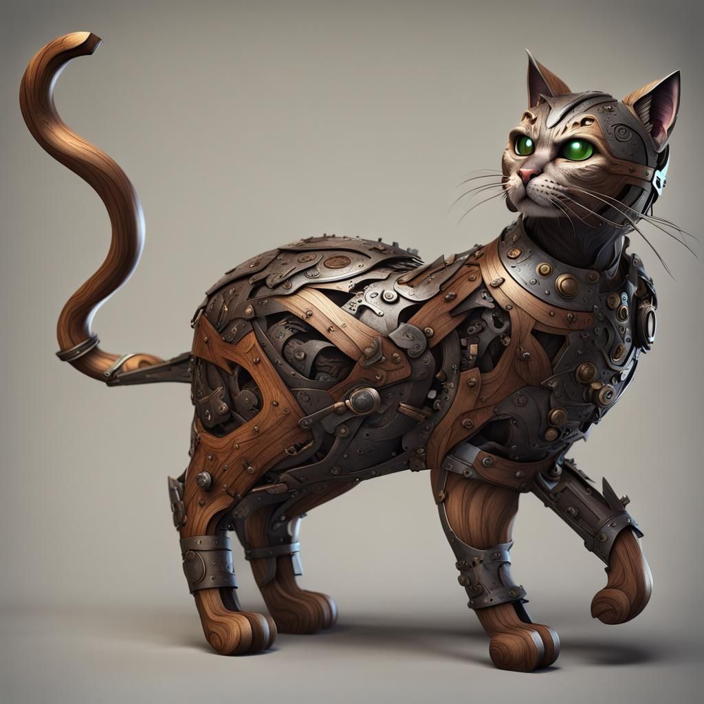 Mechanical Feline: A Wood and Steel Cat