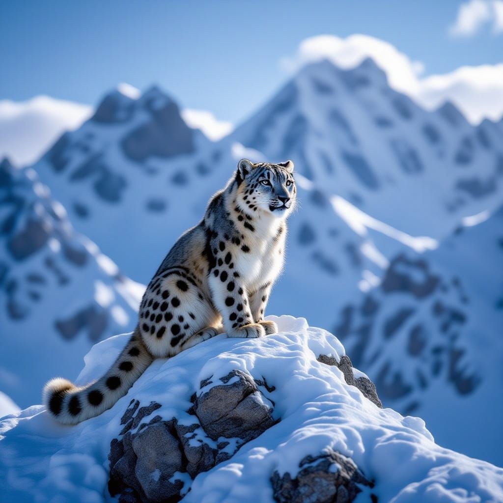 Majestic Snow Leopard on Icy Mountain Peak