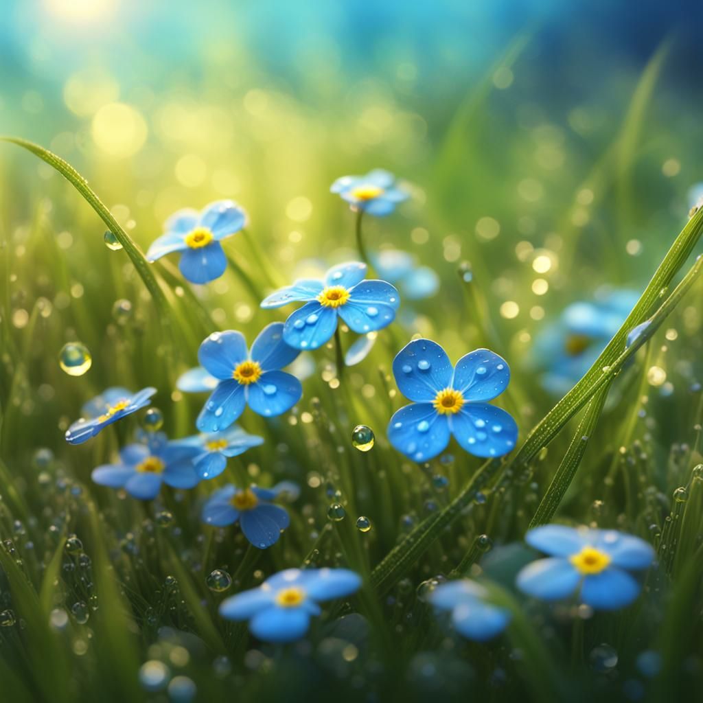 Blue Forget-Me-Not in Lush Meadow: 3D Rendering