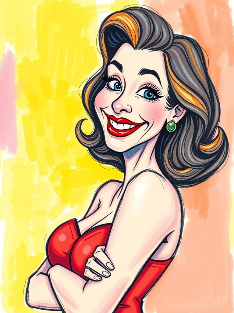 Whimsical Crayon Drawing of a Beautiful Woman