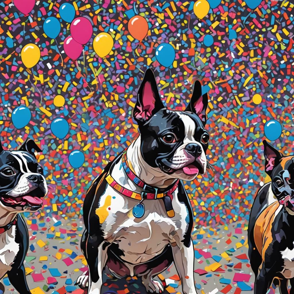 Boston Terrier Party: A Modernist Digital Rendering