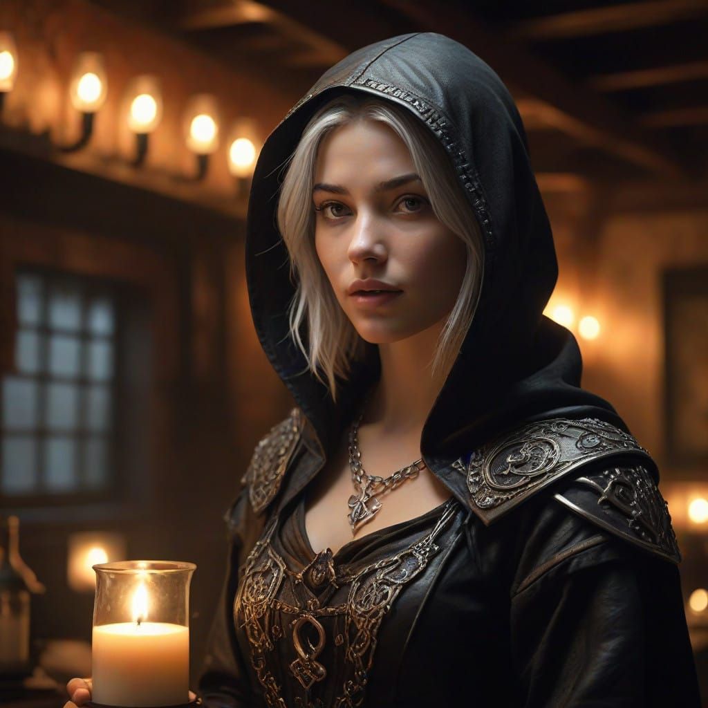 A Mystic in Golden Light, Adorned in Intricate Armor