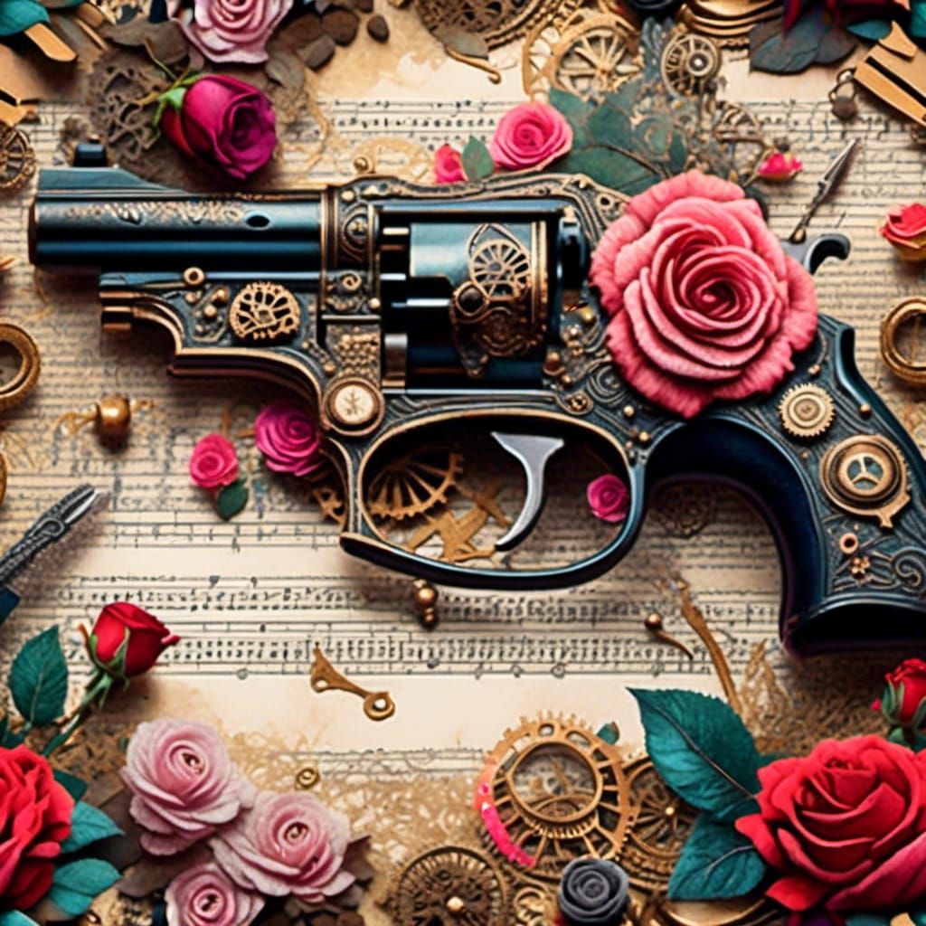 Steampunk Engraved Pistols and Knives in Watercolor