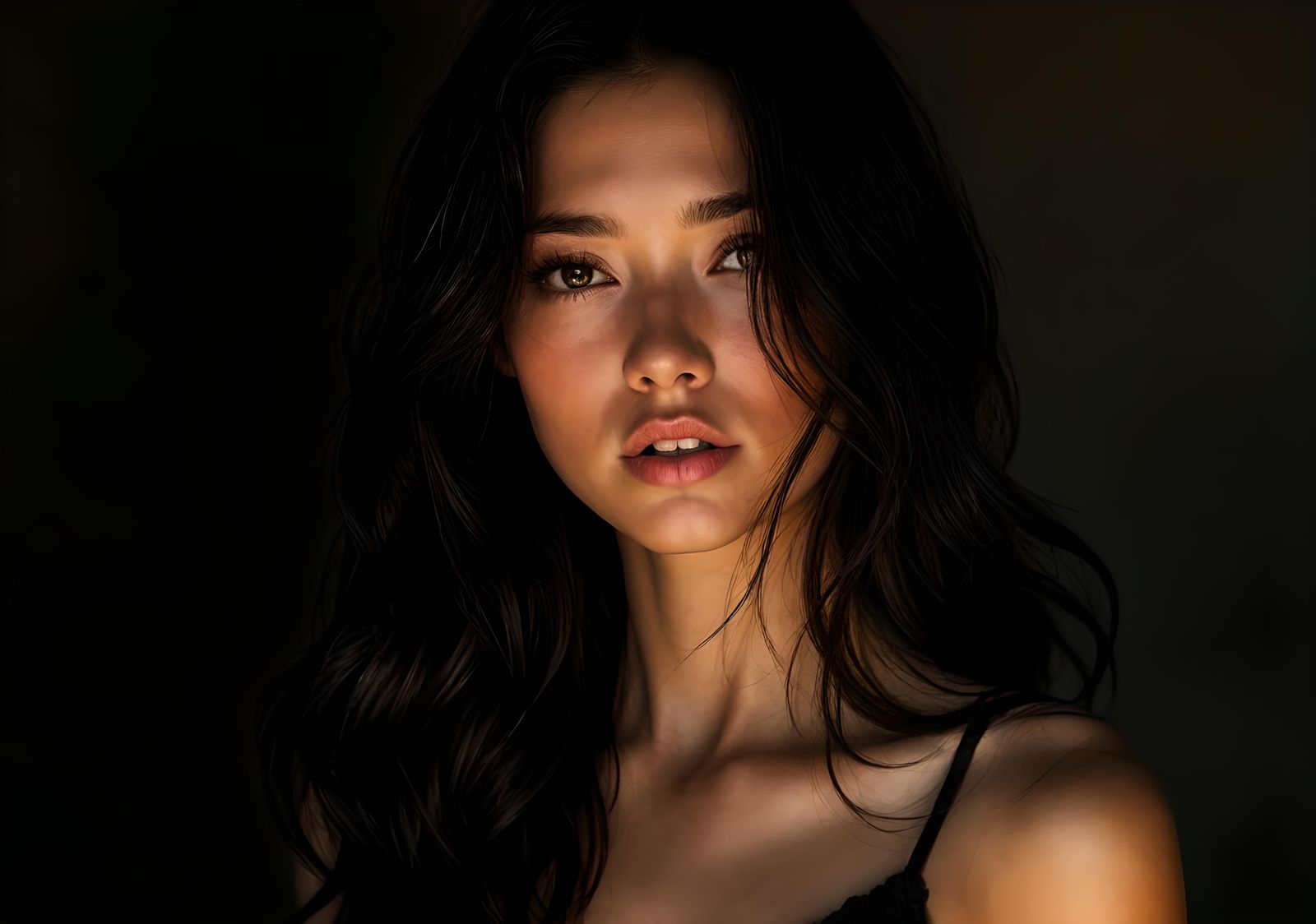 Photorealistic Portrait: Dark Hair, Heavenly Eyes