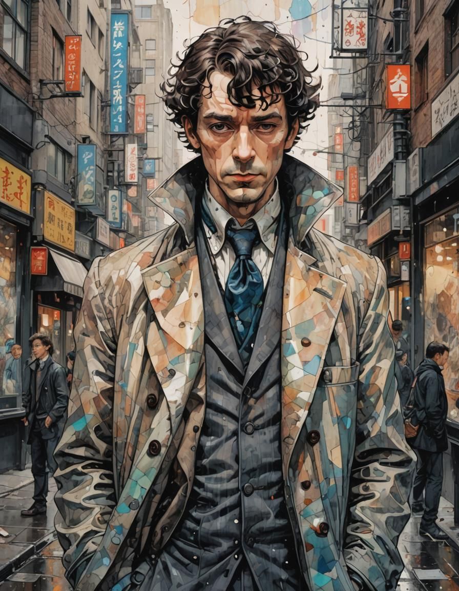 Anime Sherlock Holmes Portrait in Noir Style