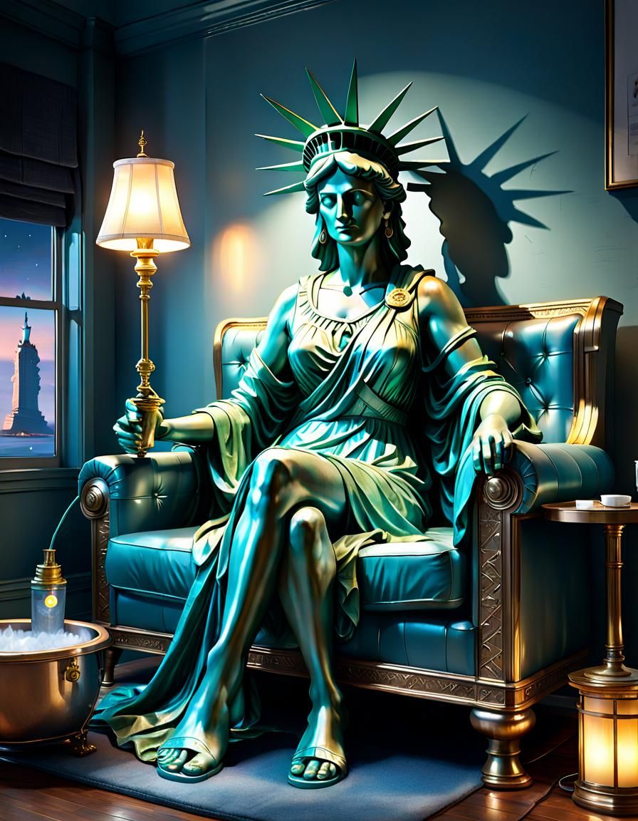 Statue of Liberty Relaxing at Home in 8k