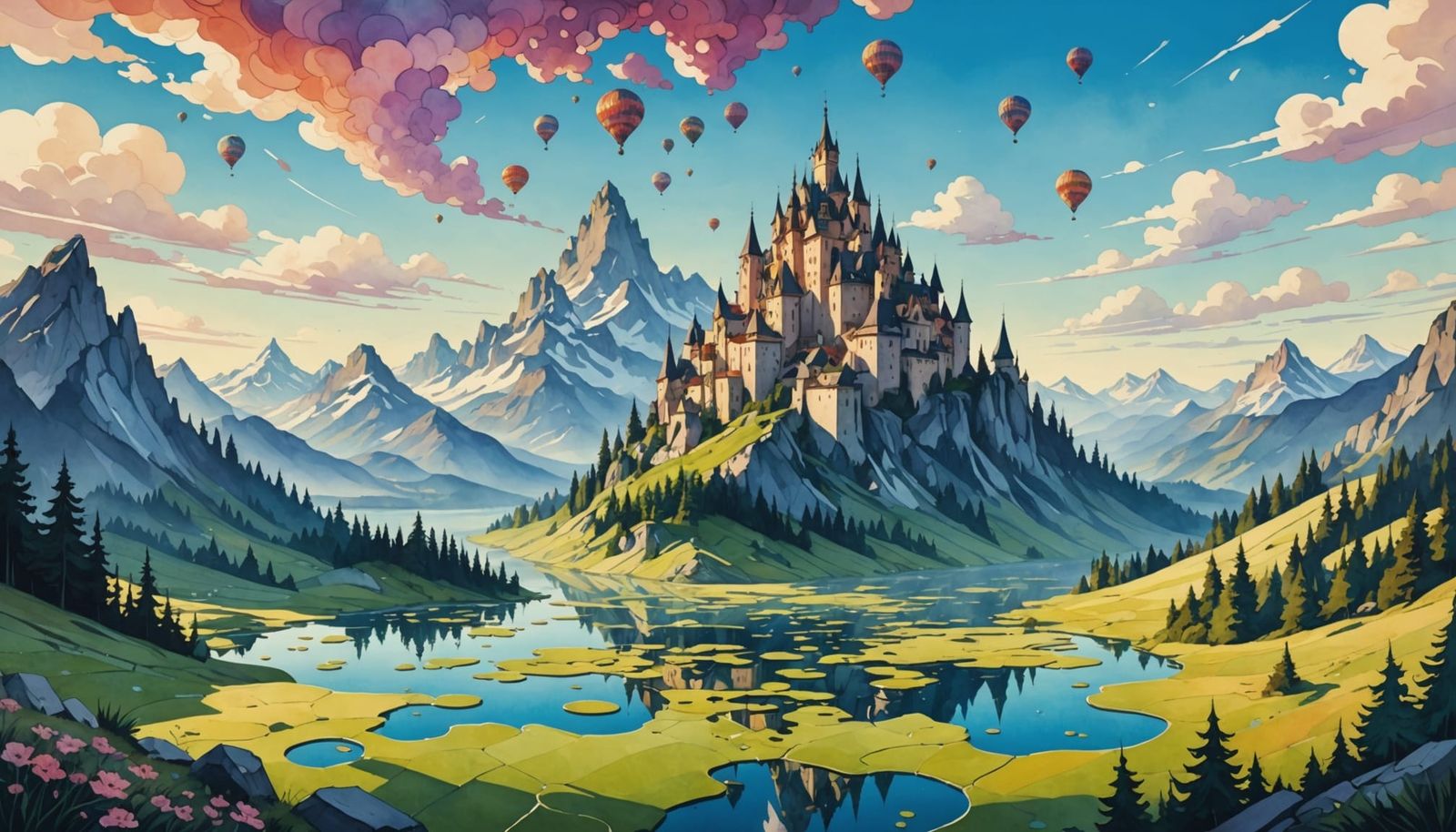 Upside-Down Mountains & Puzzle Ground in Watercolor