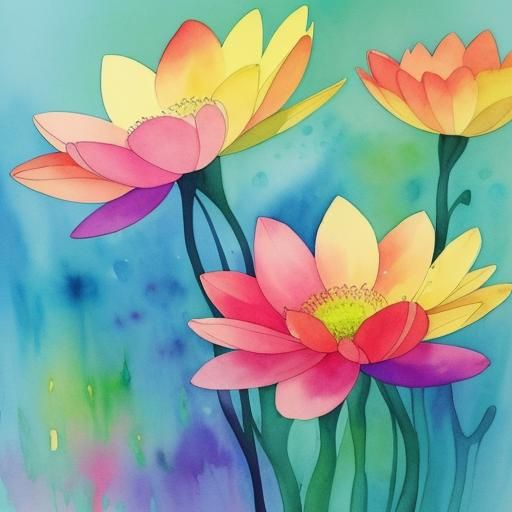 Abstract Floral Watercolor Background with Green Accents