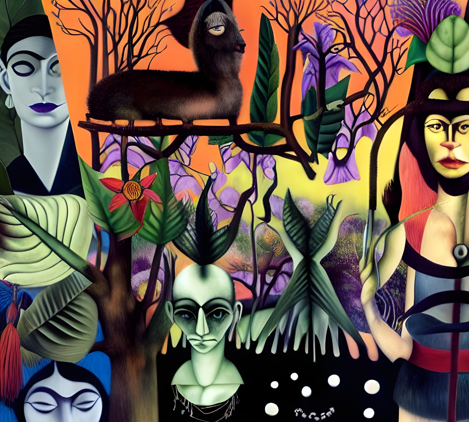 Forest Witches in Kaleidoscopic Jungle Garden