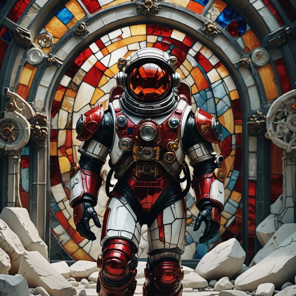 Stained Glass Biomechanical Astronaut in Cinematic Lighting