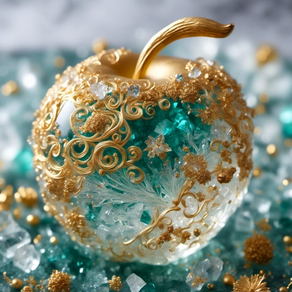 Golden Crystal Apple with Jewel Details