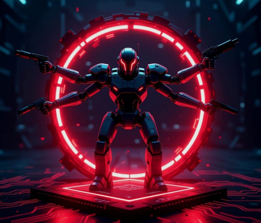 Futuristic Sphere Robot Emerges From Red Portal