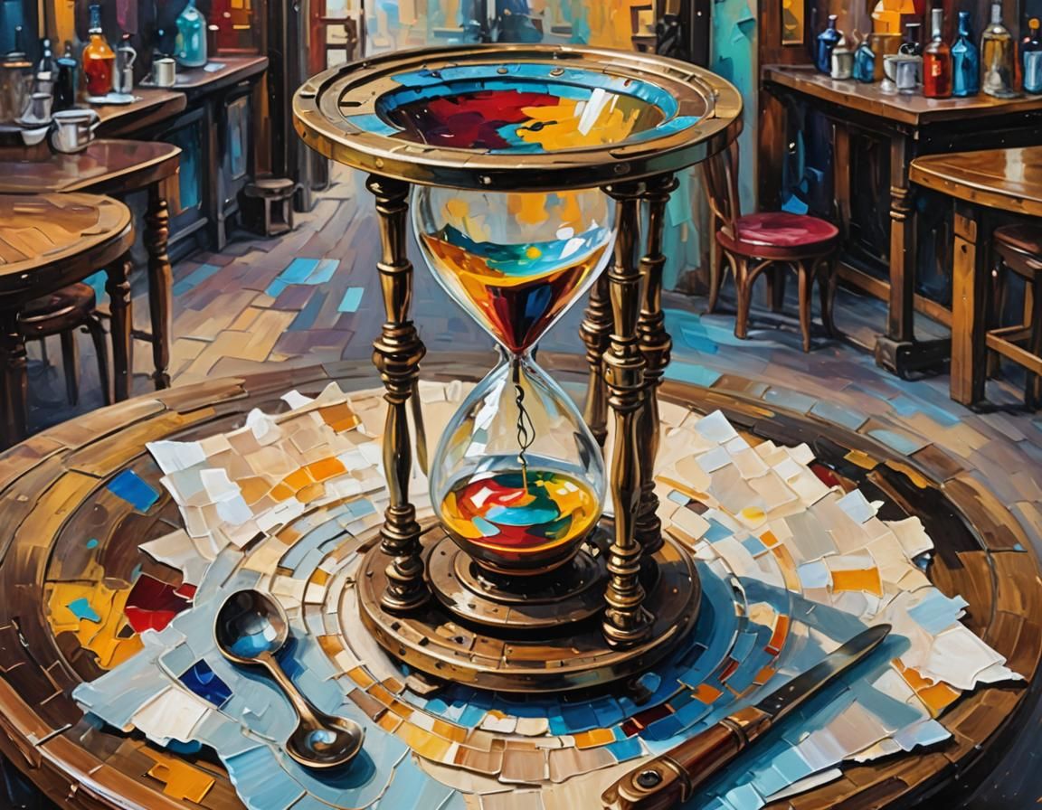 Hourglass on Cafe Table in Neo-Impressionist Style