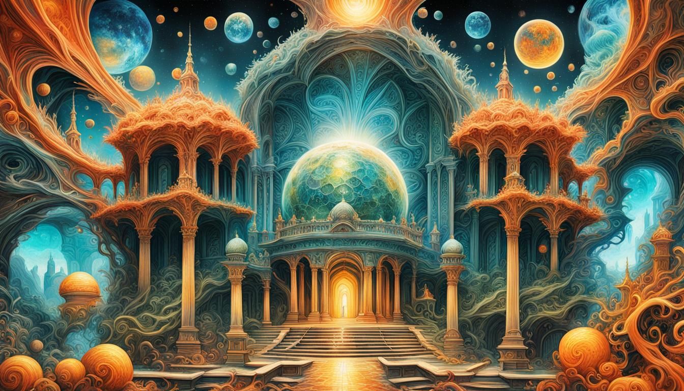 Cosmic Depths: Intricate Retrowave Illustration