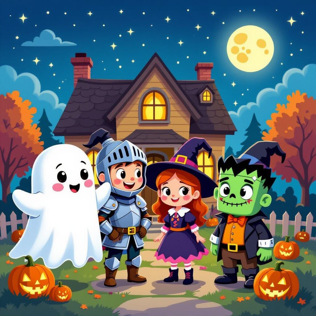 Sweet Halloween Characters in Cartoon Style