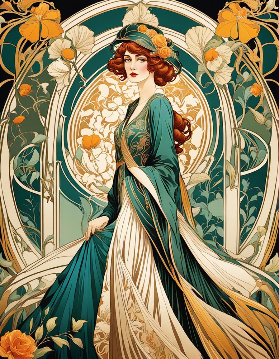 Art Nouveau Woman in Fashion Wallpaper