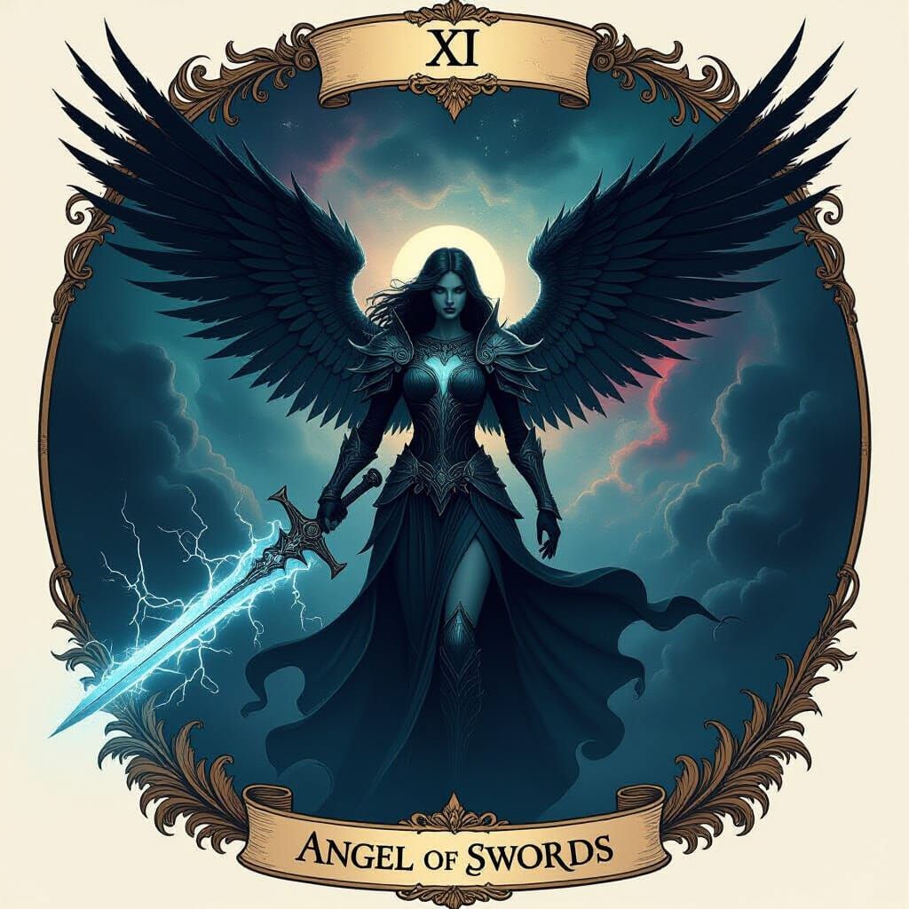 Dark Cosmic Angel of Swords Tarot Card