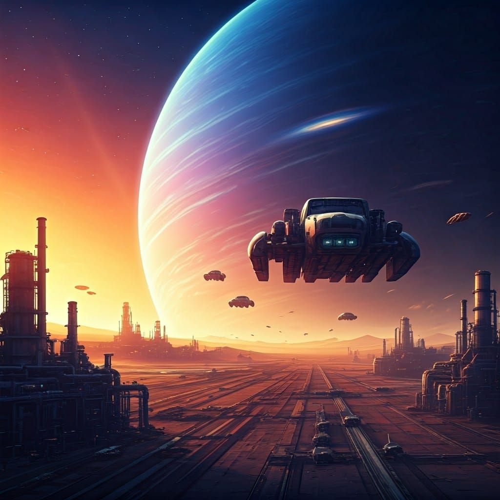 Neptune Rising Over Oberon: Hyperrealistic Concept Art