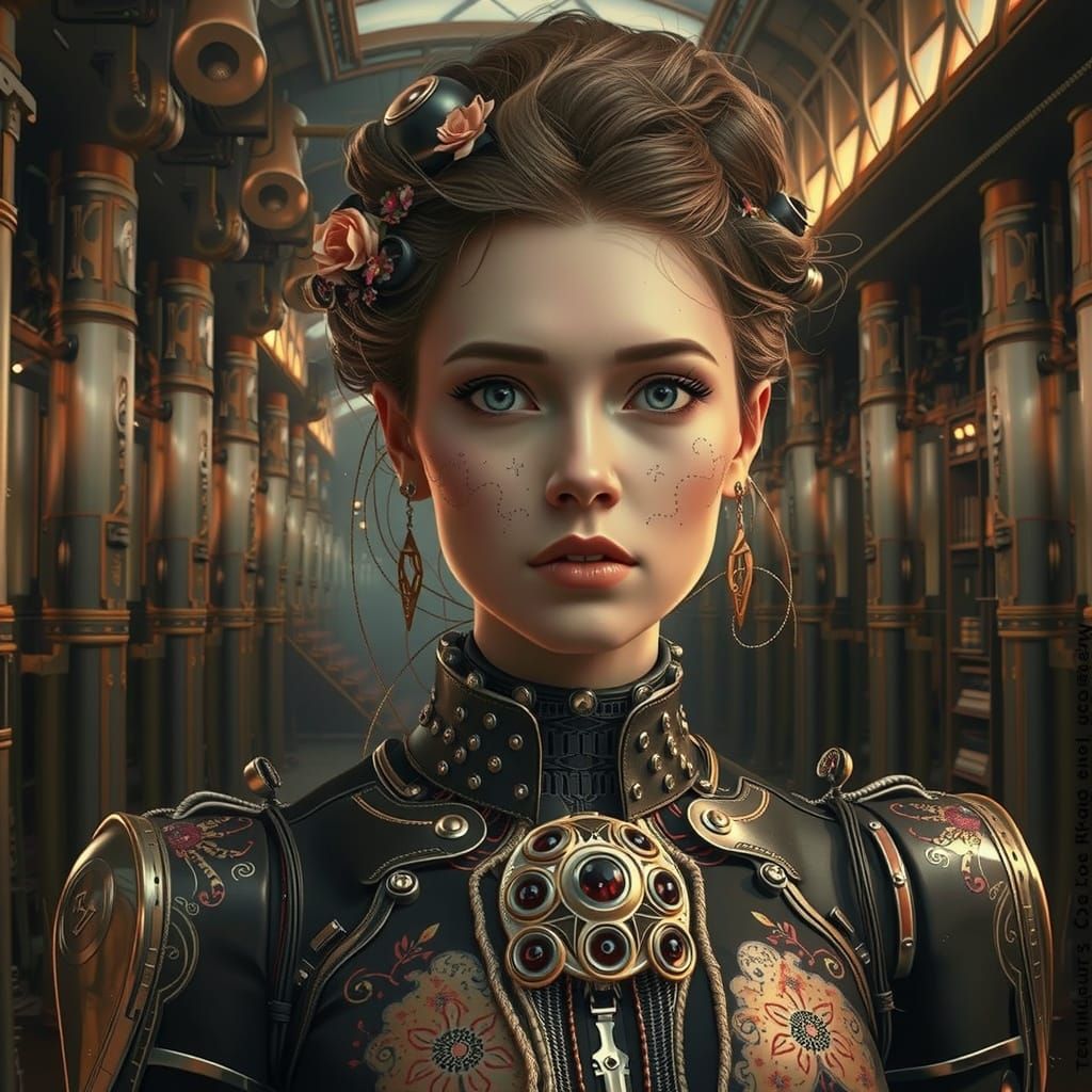 Steampunk Cyborg Lady with Intricate Metalwork