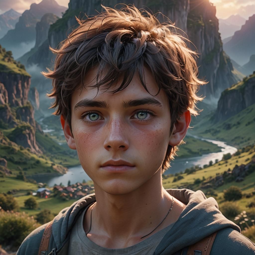 Boy's Face with Landscapes in Eyes, Matte Painting