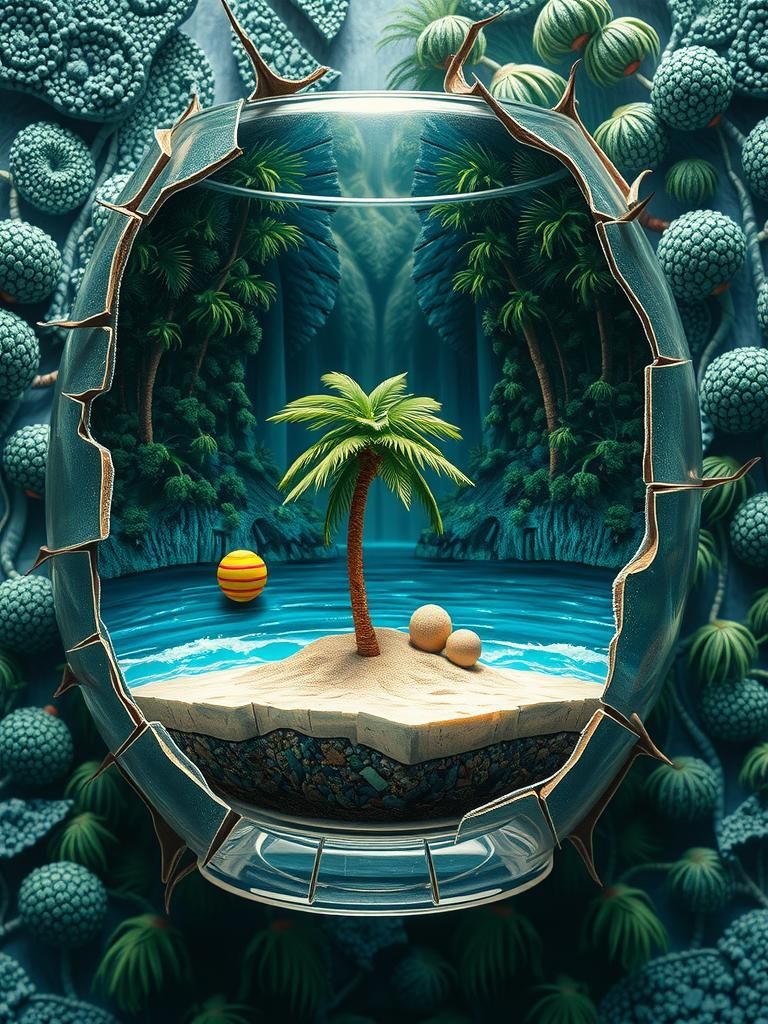 Surreal Palm Tree Double Exposure Painting