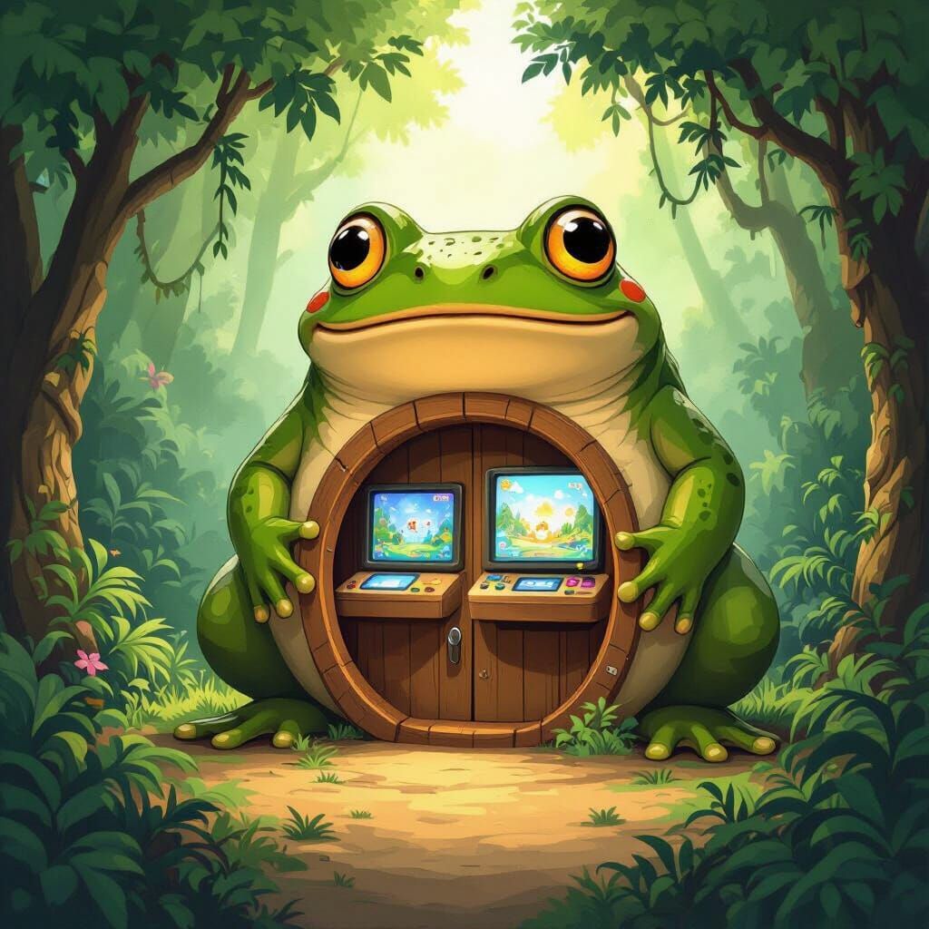 Giant Tiddalik Frog With Game Stations in Rainforest