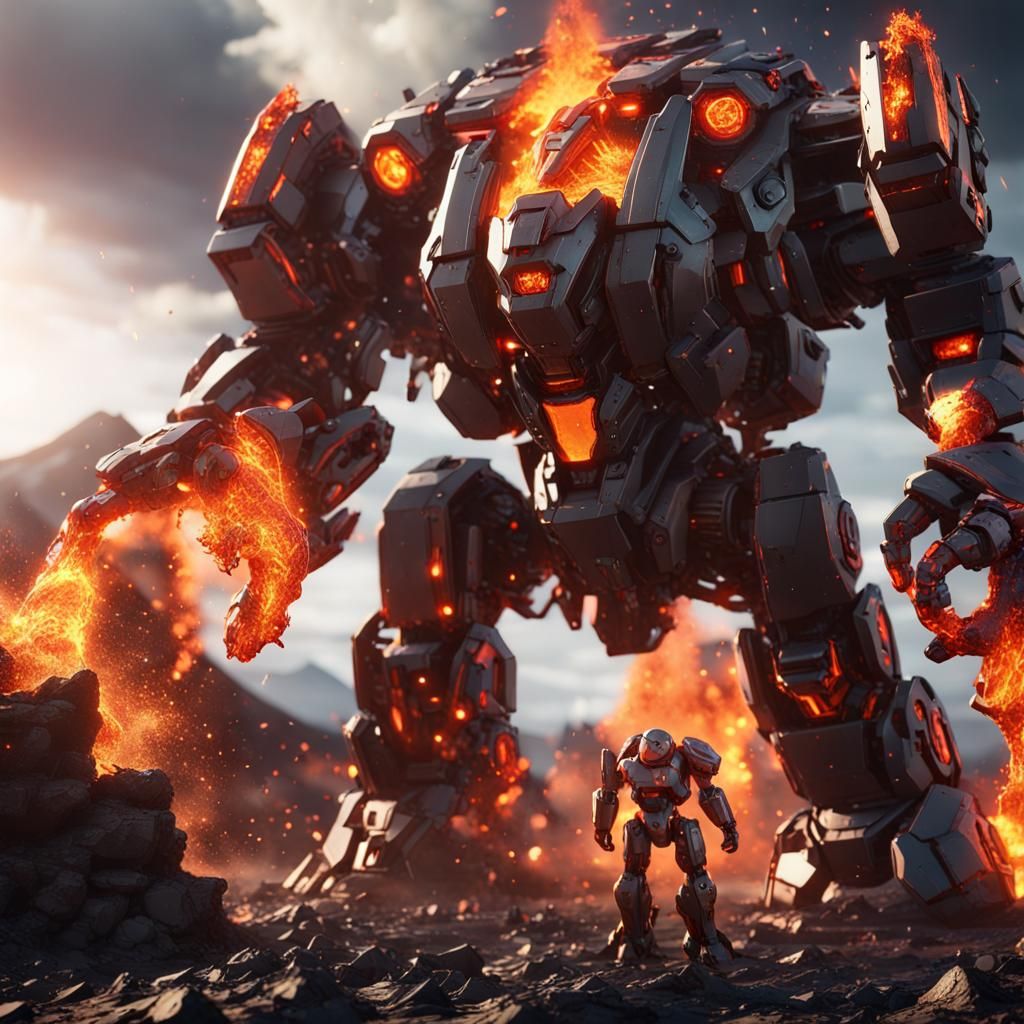Mechs Clash in Volcanic Apocalypse: Sci-Fi Battle