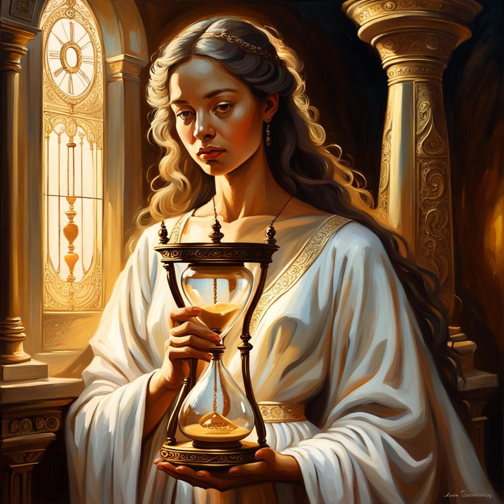 Goddess of Time: Baroque Oil Painting in Golden Light