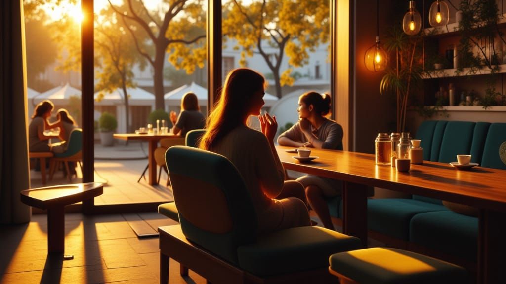 Warm Café Moment with Volumetric Light