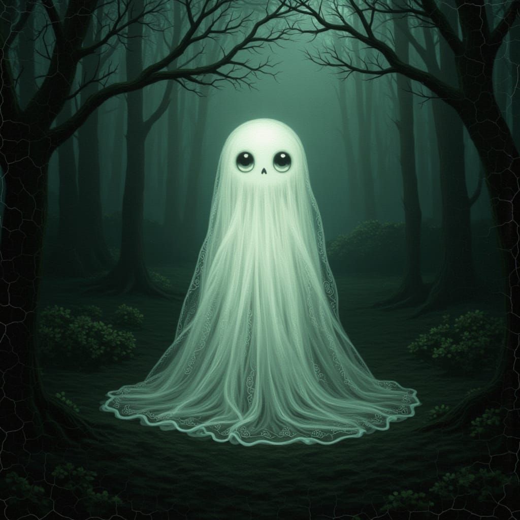 Adorable Glowing Gothic Creature in Transparent Veil