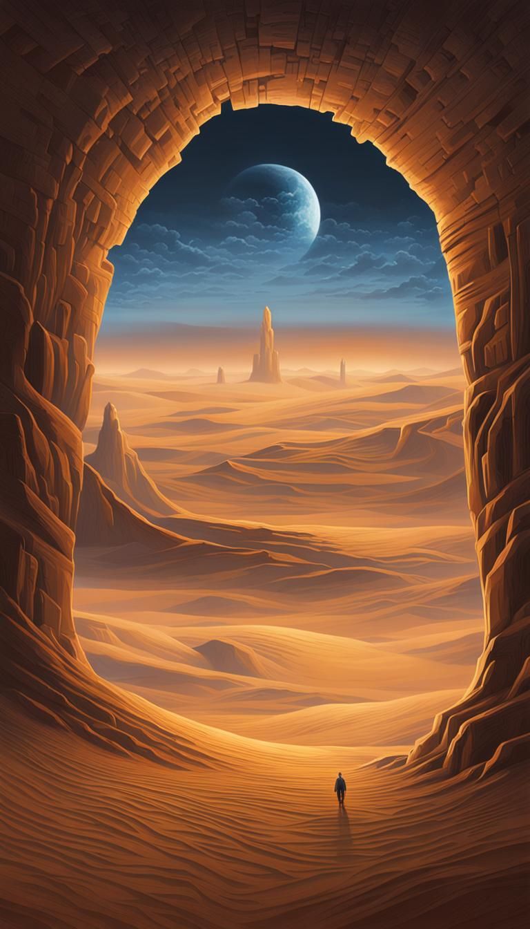 Ethereal Desert Portal at Twilight: Hyperrealistic Splash Ar...