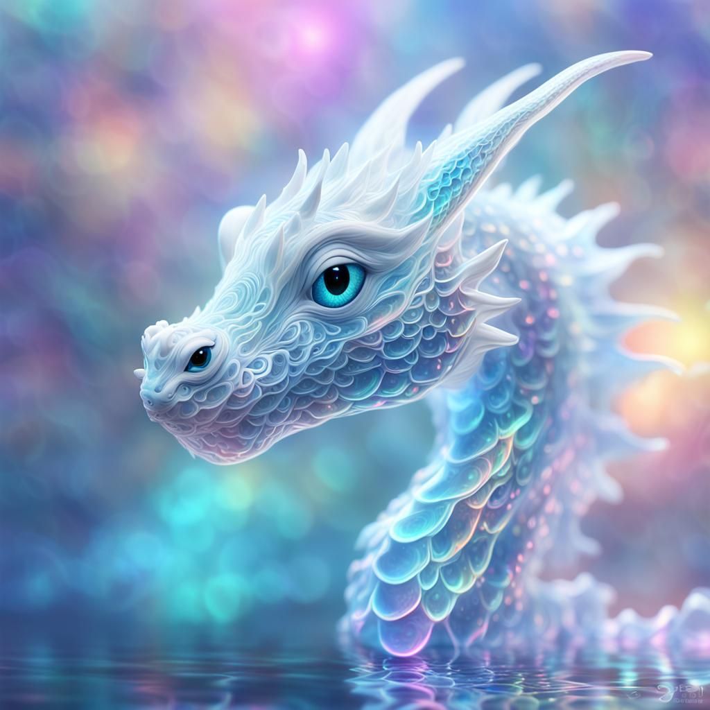 Ethereal White Dragon Baby in 3D Digital Art