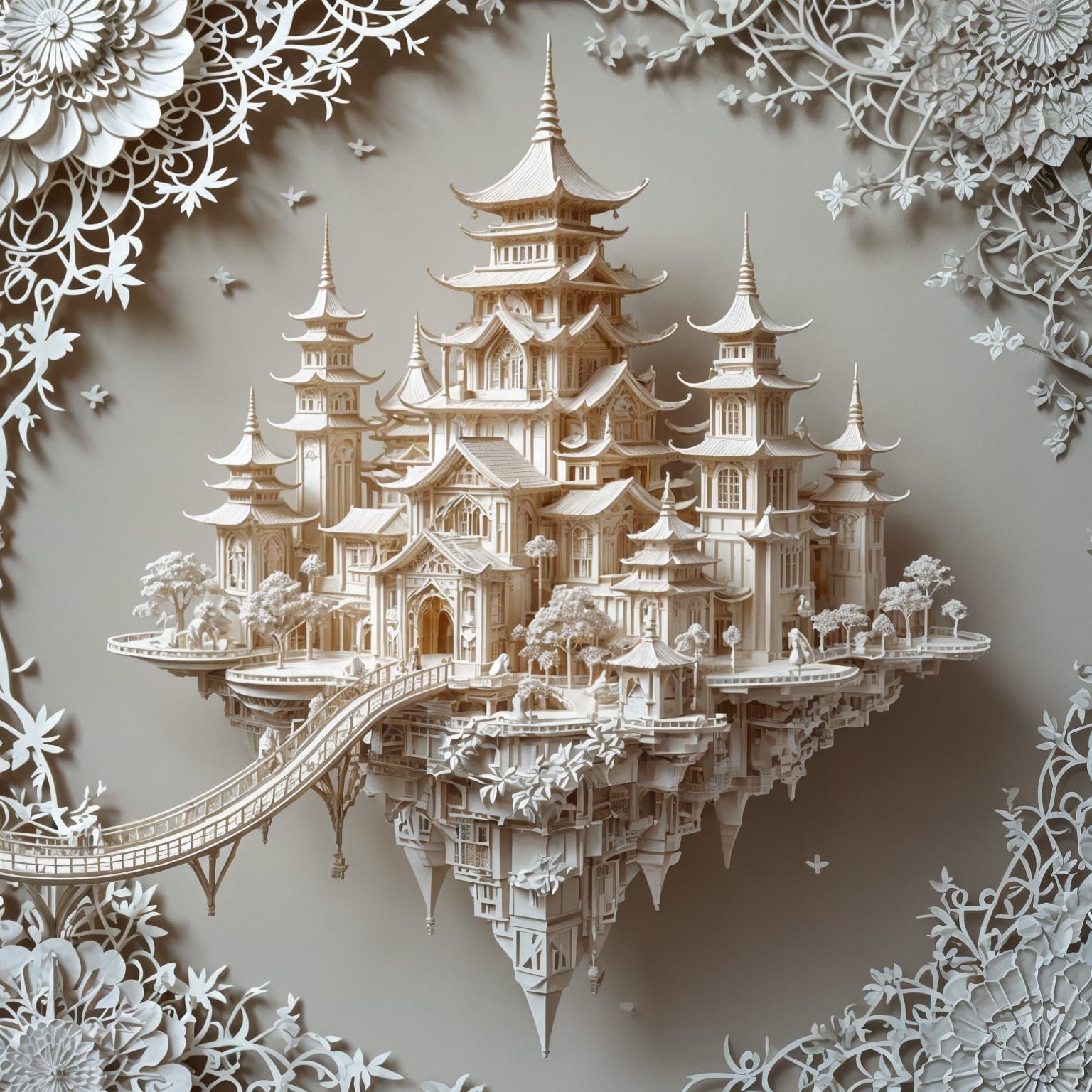 Futuristic Floating City Carved from Kirigami