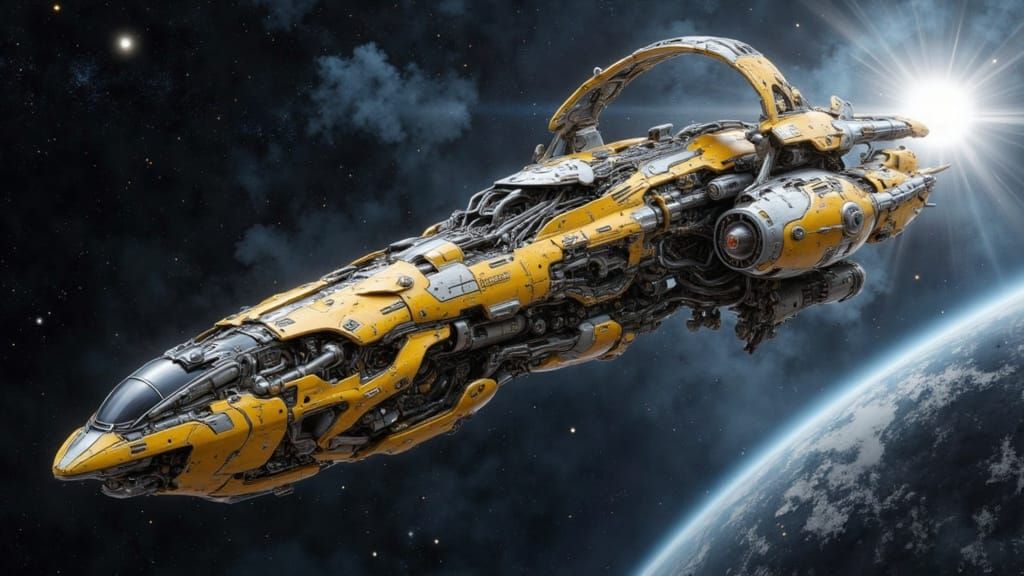 Futuristic Biomorphic Spaceship in Deep Space