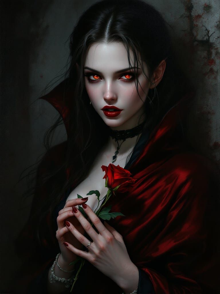Elegant Vampire Aerith in Oil Portrait