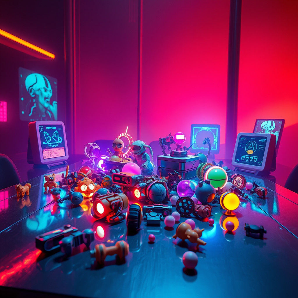Neon Futuristic Toys in Detailed Matte Painting Style