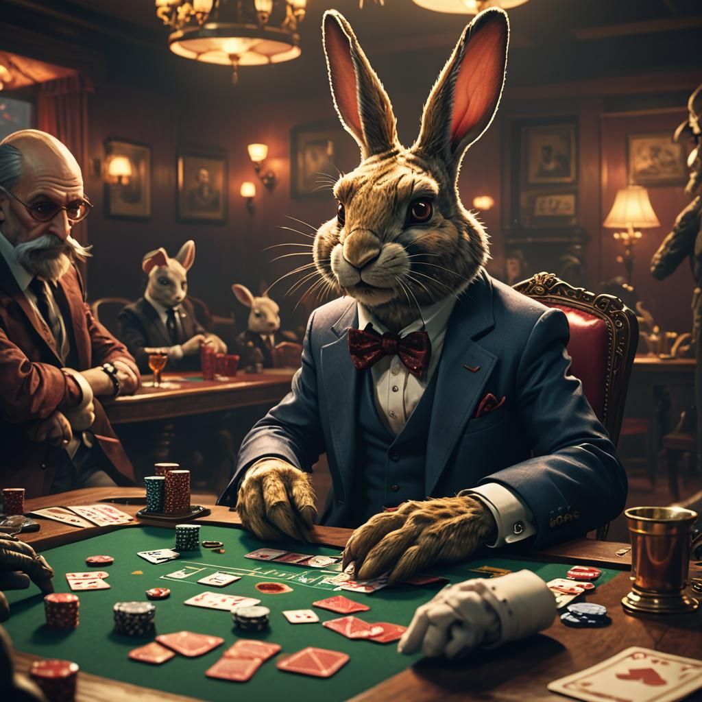 Mob Boss Rabbit at Poker Table in Gothic Style