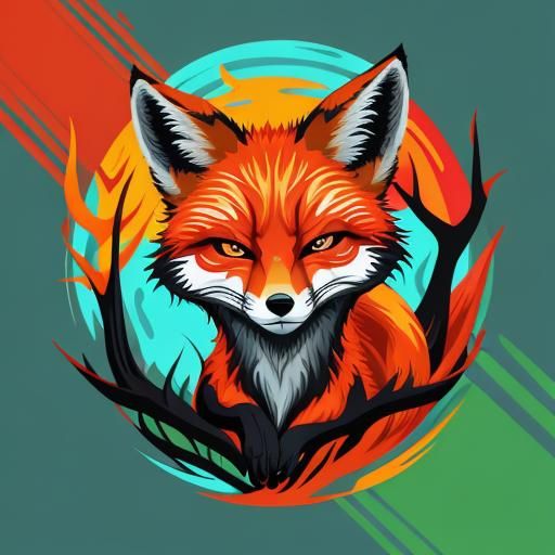 Red Fox in Bright Fantasy Forest: Vector Art