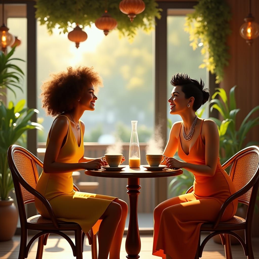 Coffee Shop Joy: A Modern Digital Painting