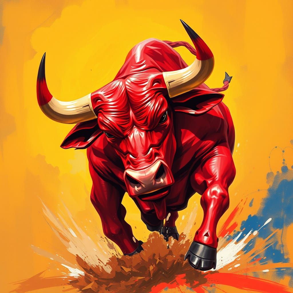 Dynamic Red Bull in Expressive Painting Style