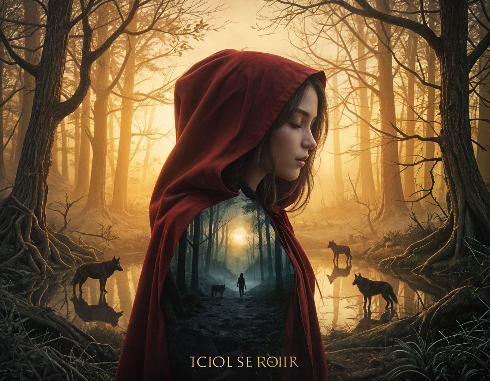 Mysterious Girl in Enchanted Forest Double Exposure