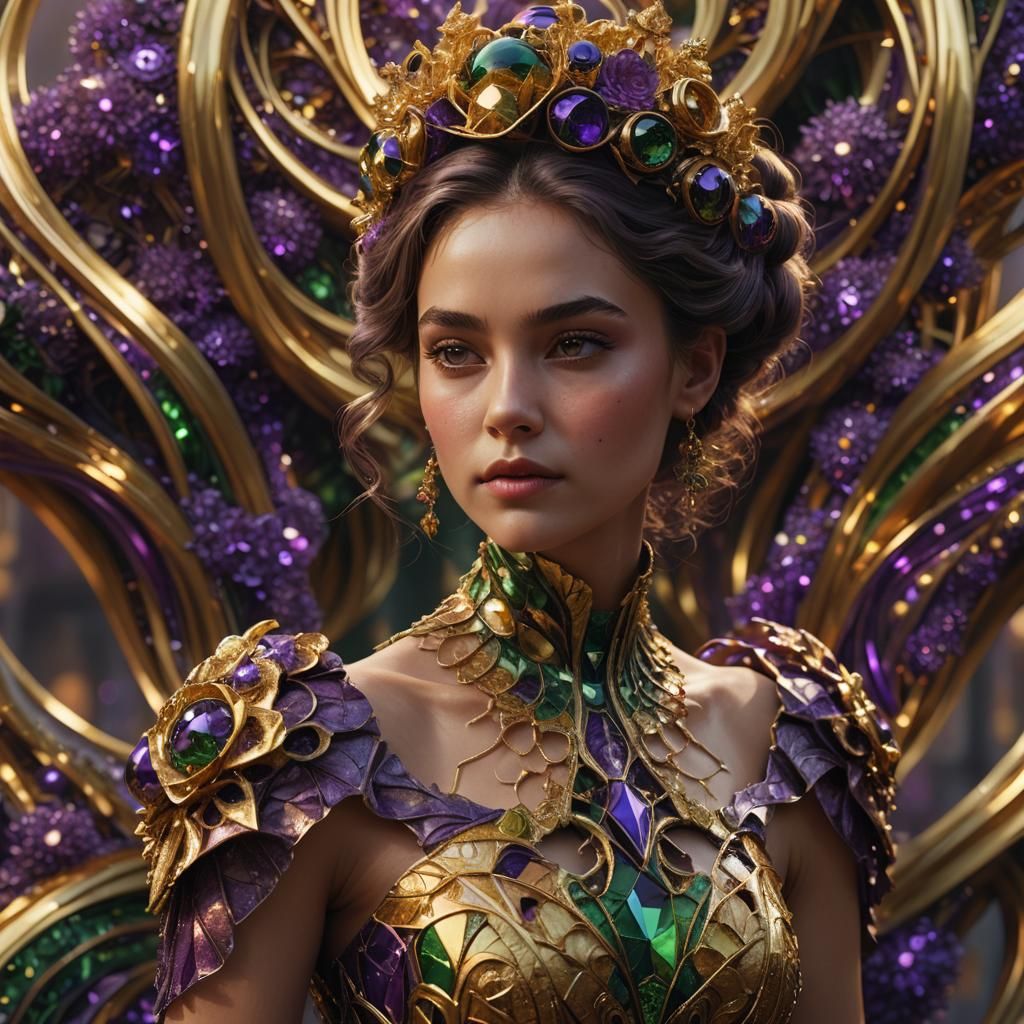 Woman in Fractal Gown: 3D Fantasy Art