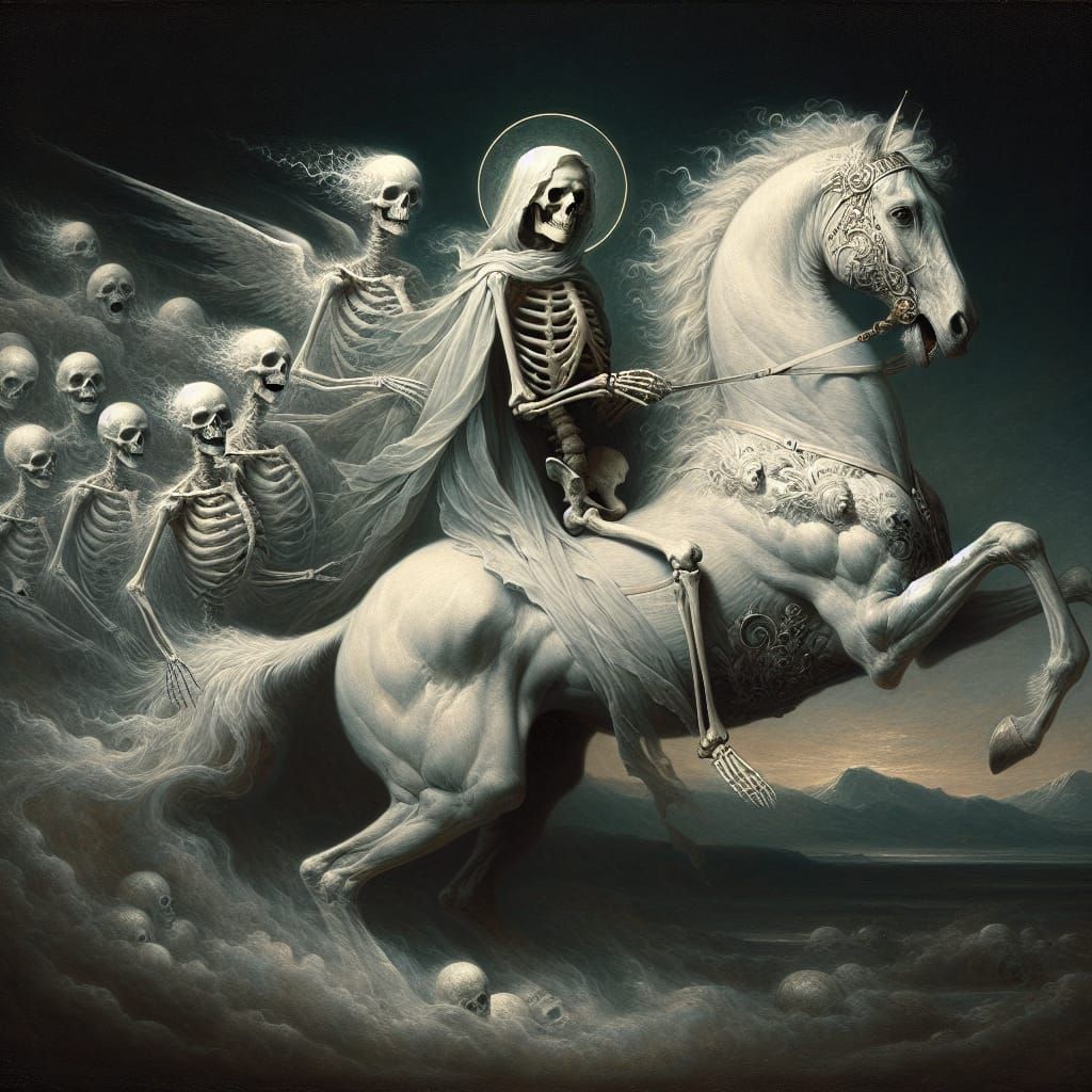 Death God Rides a Ghostly Horse in Romantic Portrait