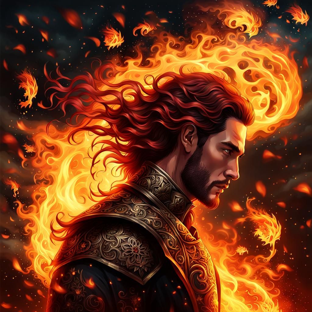 Epic Male Fire Breather in Dark Fantasy