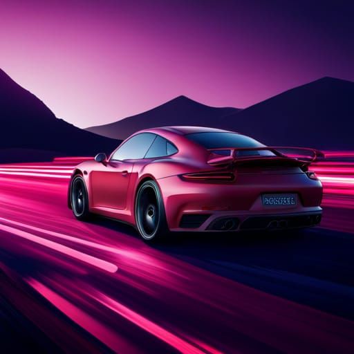 Red Porsche 911 with Neon Lights in Synthwave Style