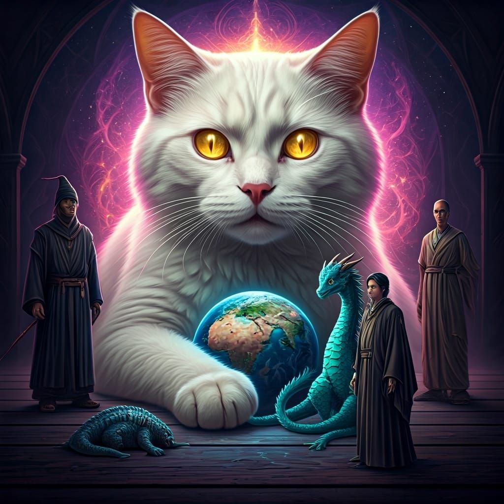 Majestic Cat Guardian of Earth in Surreal Style