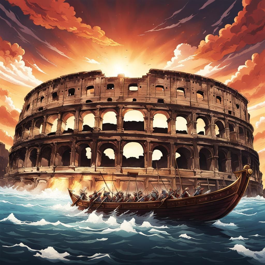 Colorful Anime Naumachia in Roman Colosseum