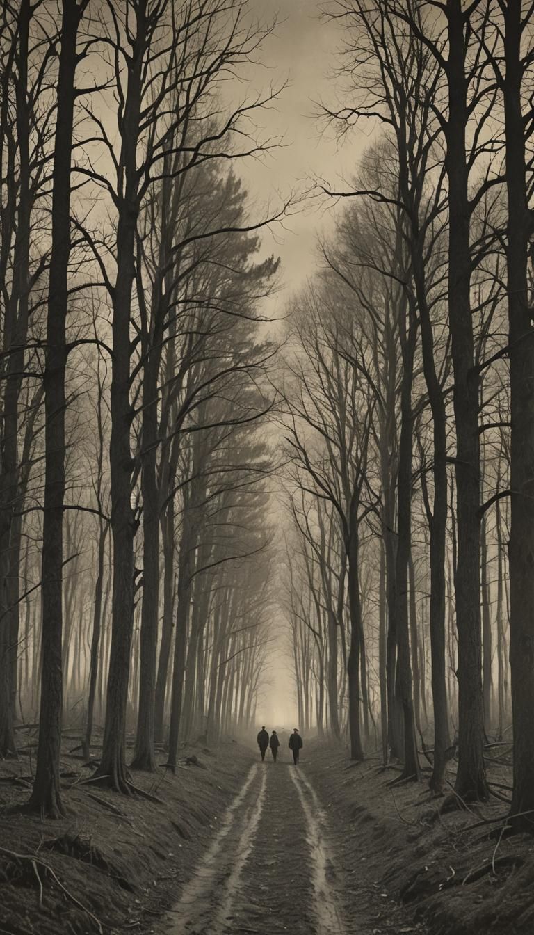 Ominous Eyes Glow in Vintage Horror Landscape