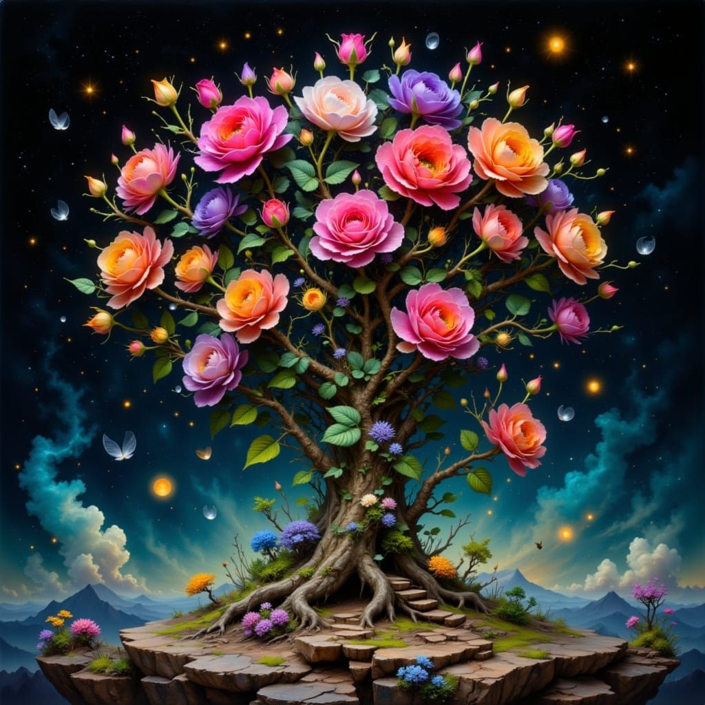 Expressive Roses on Whimsical Tree in Hyperkraximalismus Sty...